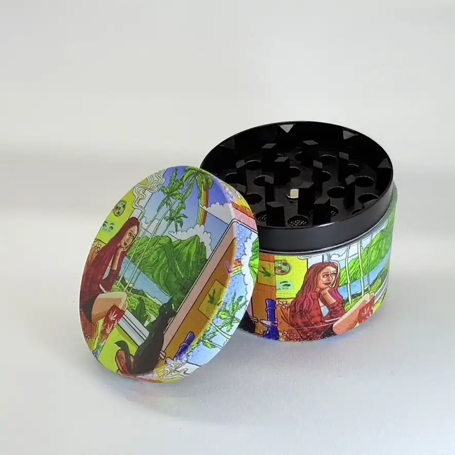Grinder Honeypuff Metálico “Atardecer en la Ventana” – Mediano (4 Piezas)